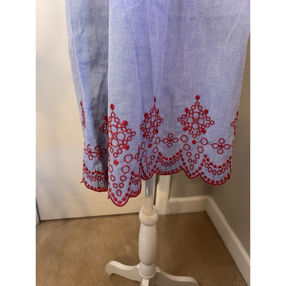 Vineyard Vines Dress Off Shoulder Red Embroidered Oxford Preppy Small Cotton - Picture 8 of 10